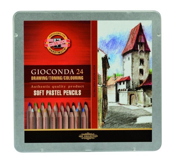 24 Soft Pastel Pencils in Tin