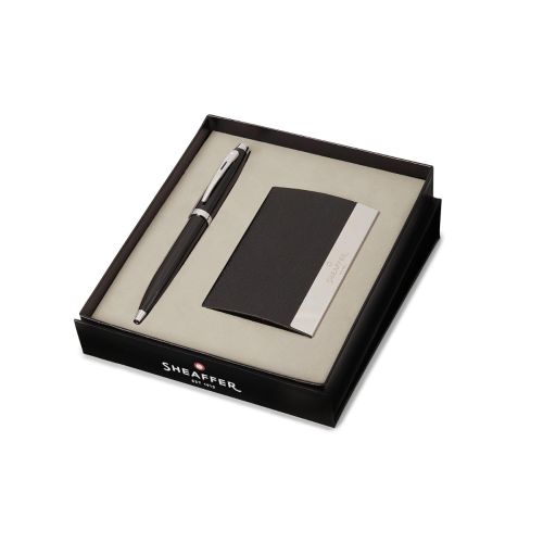 Sheaffer 100 G9306 Ballpoint Pen Brushed Chrome With Chrome Plated Trim With Business Card Holder