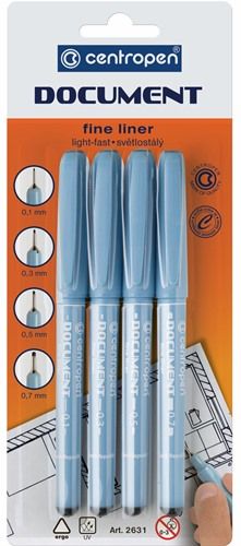 Centropen Document Black Fineliners Clam - Pack of 4