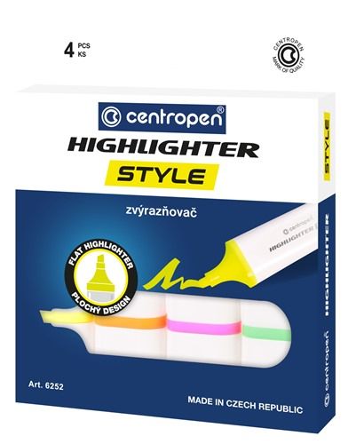 Centropen Assorted Soft Fluorescent Highlighters - Pack of 4