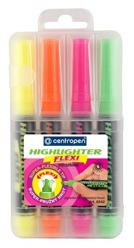 Centropen Assorted Flexi Fluorescent Highlighters - Pack of 4