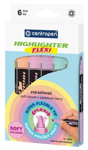 Centropen Assorted Flexi Pastel Highlighters - Pack of 6