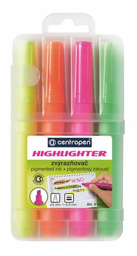 Centropen Assorted Fluorescent Highlighters - Pack of 4
