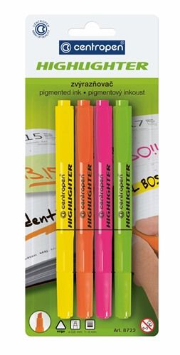 Centropen Assorted Highlighters Clam - Pack of 4