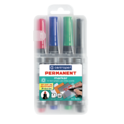 Centropen Assorted Permanent Dry Safe Markers - Pack of 4