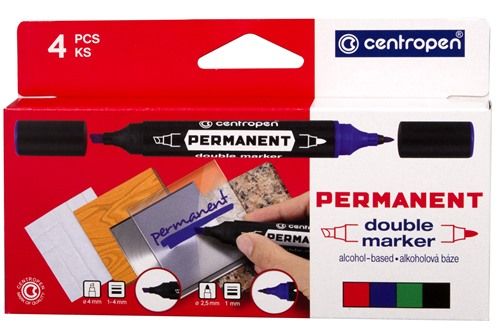Centropen Assorted Permanent Double Ended Markers - Pack of 4