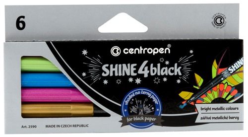 Centropen Metallic Shine4Black Pens - Pack of 6