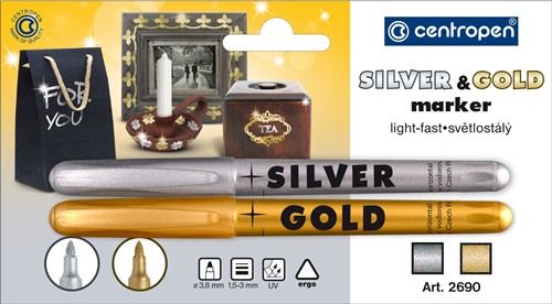 Centropen Broad Gold & Silver Bold Markers - Pack of 2