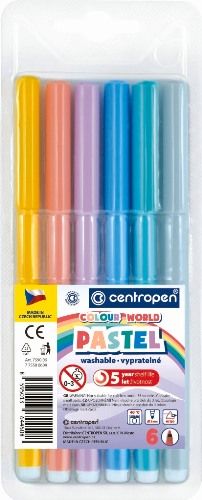 Centropen Assorted Pastel Colour World Pens - Pack of 6