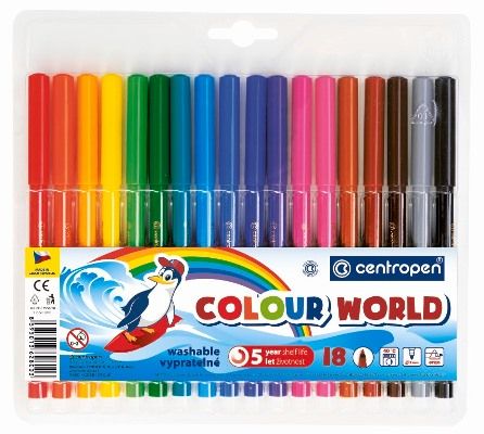 Centropen Assorted Colour World Pens - Pack of 18
