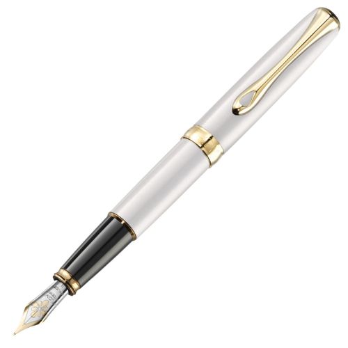 Diplomat Excellence A2 Pearl White Gold Fountain Pen 14kt Nib- Medium