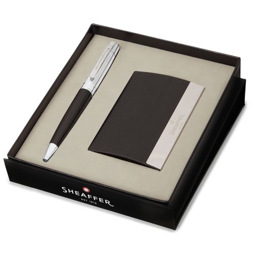 Sheaffer 100 G9338 Ballpoint Pen Glossy Black Lacquer With Chrome Plated Trim With Business Card Holder