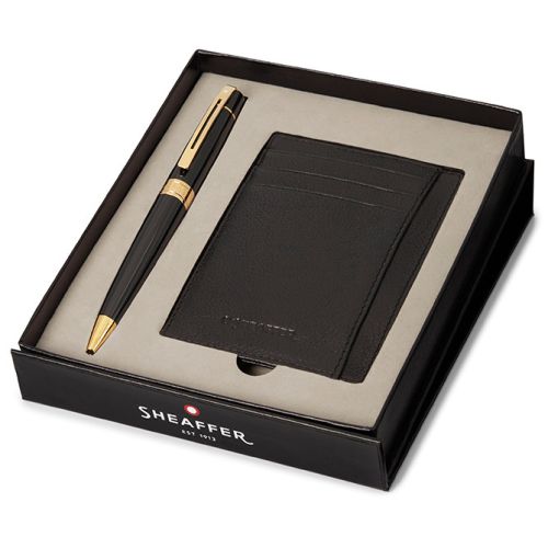 Sheaffer 300 G9325 Ballpoint Pen Glossy Black With Gold Tone Trim With Credit Card Holder