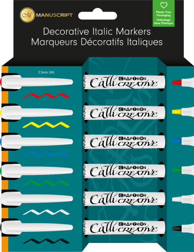 Pk 6 Manuscript Callicreative Italic Crafter Markers, Assorted